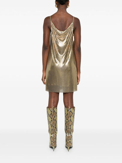 Versace Gold-Tone Spaghetti Strap Mini Cocktail Dress Golden