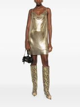 Versace Gold-Tone Spaghetti Strap Mini Cocktail Dress Golden