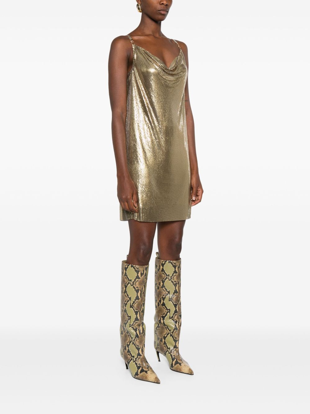 Versace Gold-Tone Spaghetti Strap Mini Cocktail Dress Golden