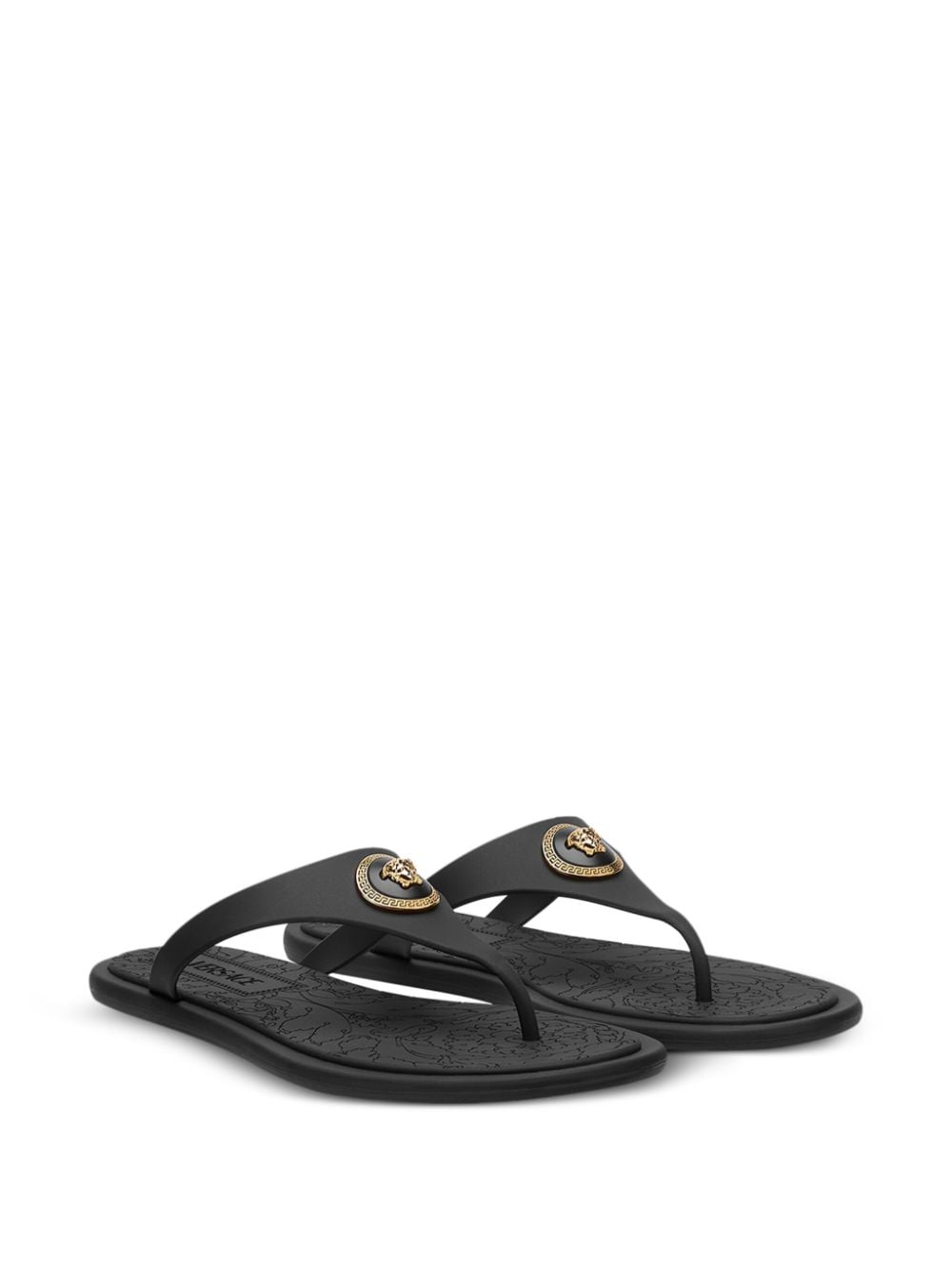 Versace Medusa Head Black Rubber Thong Sandals Black