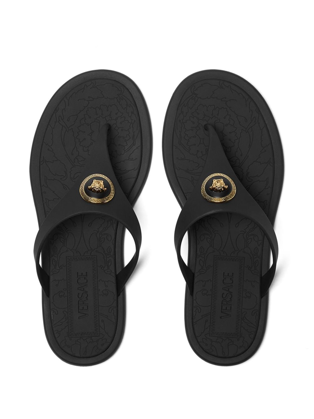 Versace Medusa Head Black Rubber Thong Sandals Black
