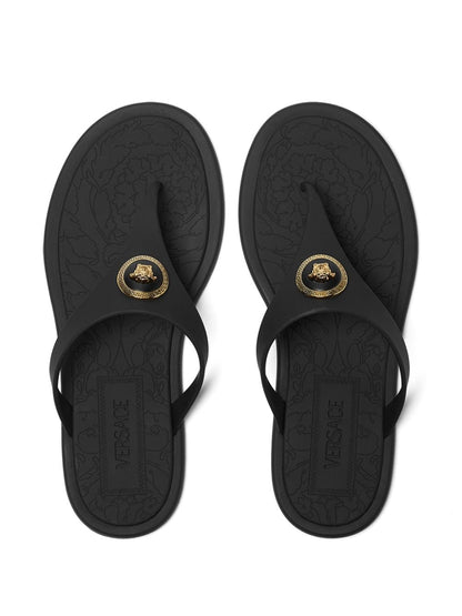 Versace Medusa Head Black Rubber Thong Sandals Black
