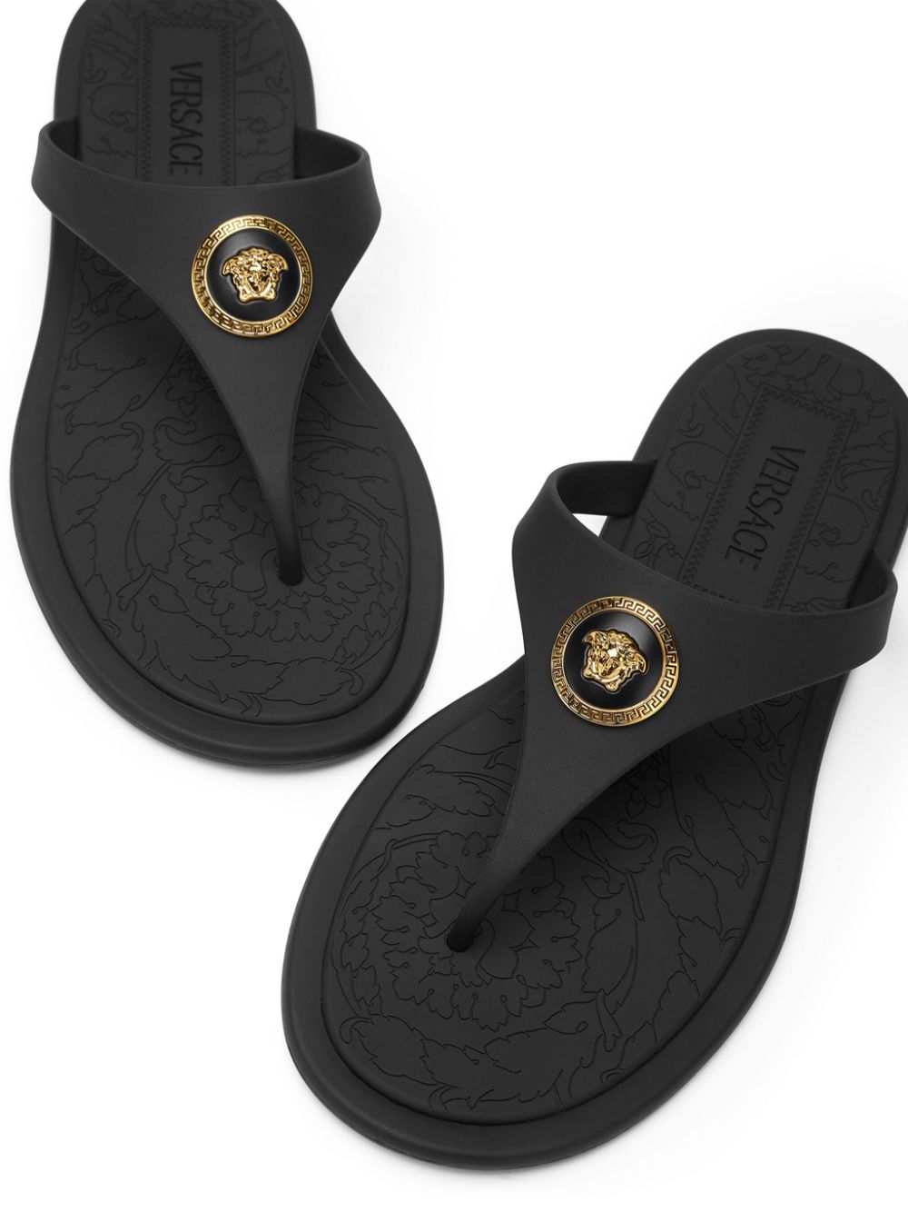 Versace Medusa Head Black Rubber Thong Sandals Black