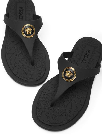 Versace Medusa Head Black Rubber Thong Sandals Black