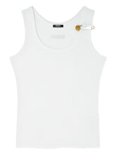 Versace Scoop Neck Cotton Tank Top with Medusa Safety Pin White