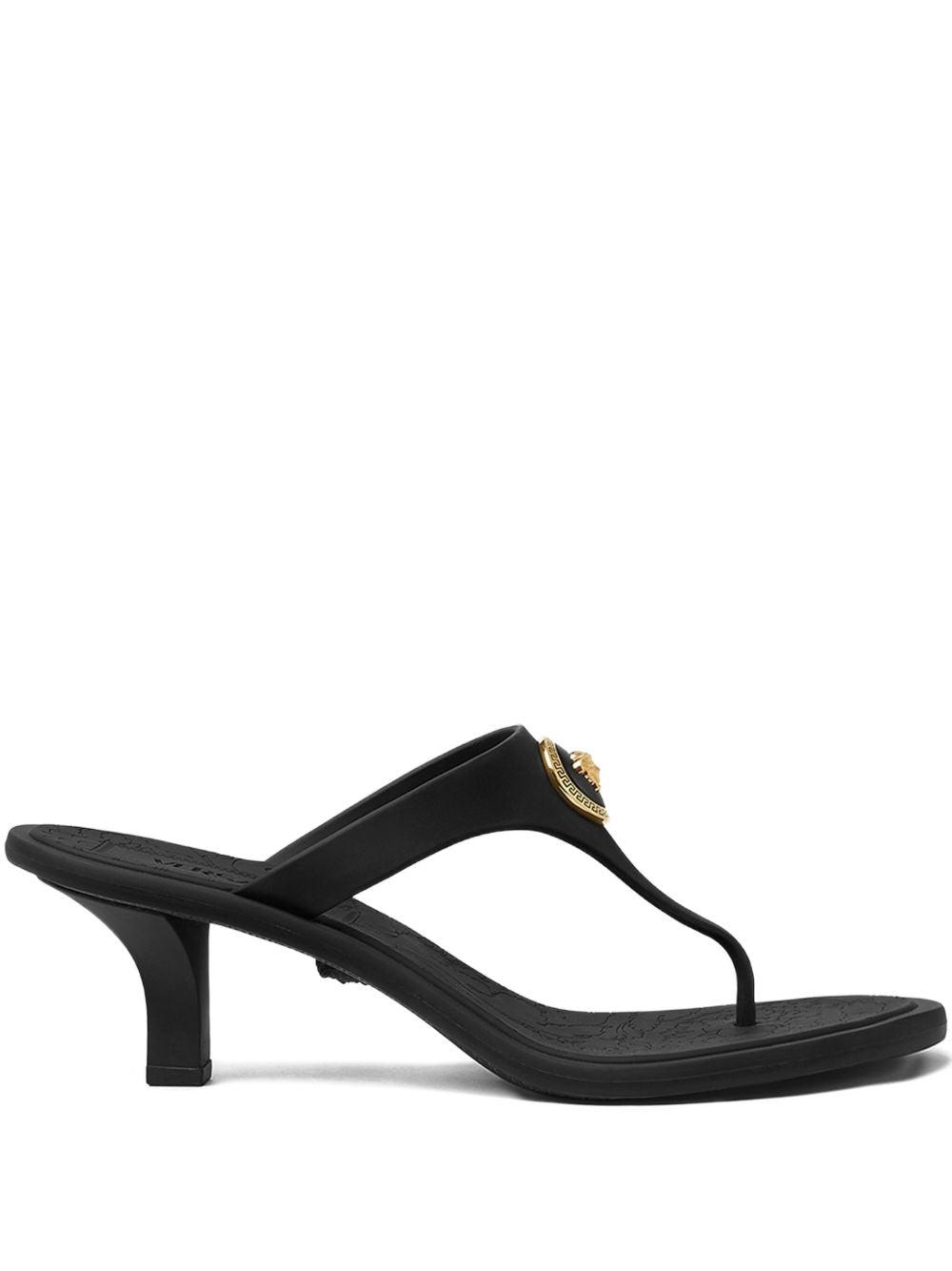 Versace Alia Medusa Thong Kitten Heel Sandals Black