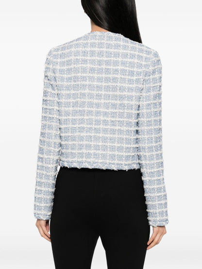Versace Tweed Zip-Up Jacket Light Blue Blue