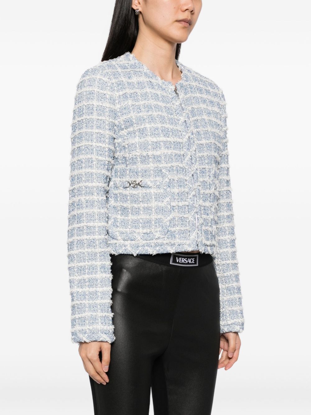Versace Tweed Zip-Up Jacket Light Blue Blue