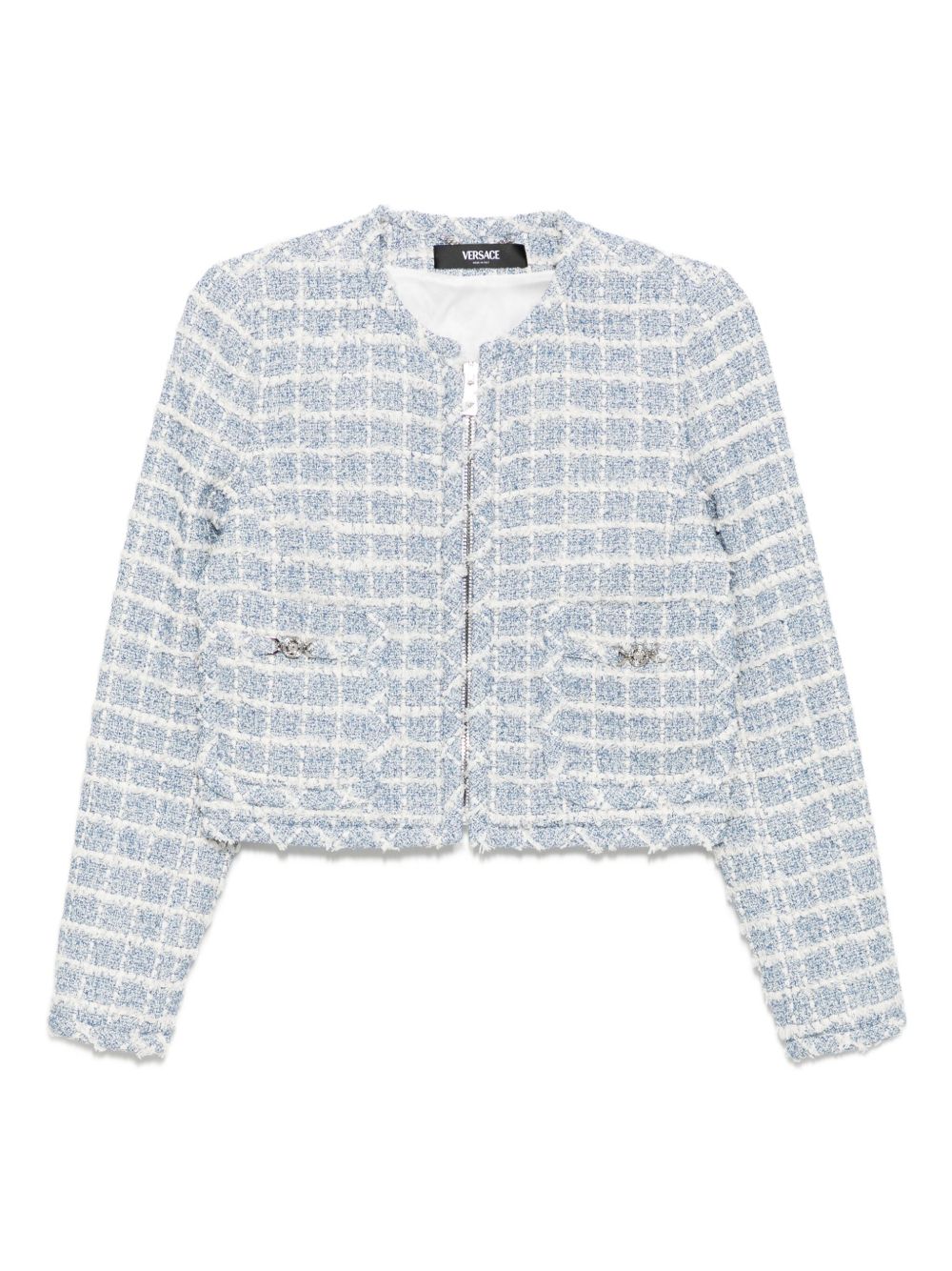 Versace Tweed Zip-Up Jacket Light Blue Blue