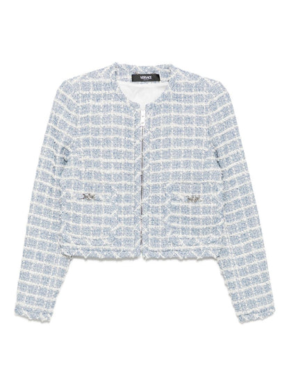 Versace Tweed Zip-Up Jacket Light Blue Blue