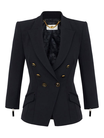 Elisabetta Franchi Double-Breasted Tailored Jacket in Black Black