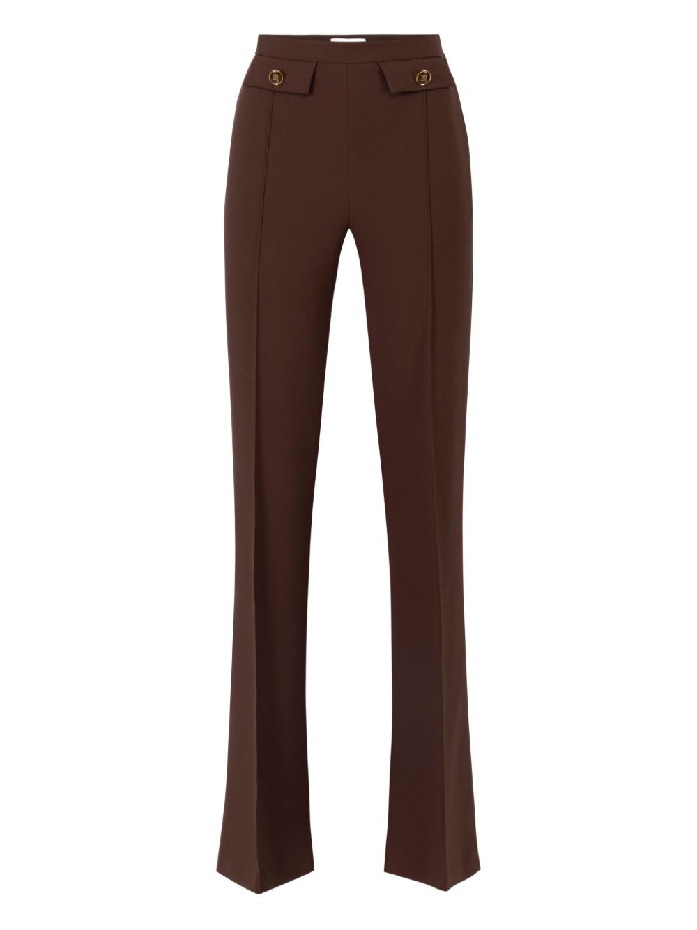 Elisabetta Franchi High-Waisted Flared Trousers with Gold-Tone Buttons Brown