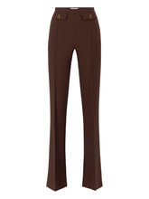 Elisabetta Franchi High-Waisted Flared Trousers with Gold-Tone Buttons Brown