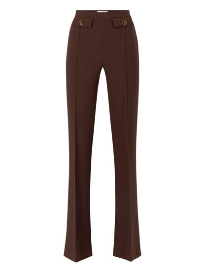 Elisabetta Franchi High-Waisted Flared Trousers with Gold-Tone Buttons Brown