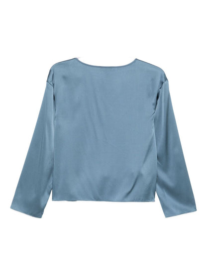 Emporio Armani Satin Silk Boxy Blouse Blue