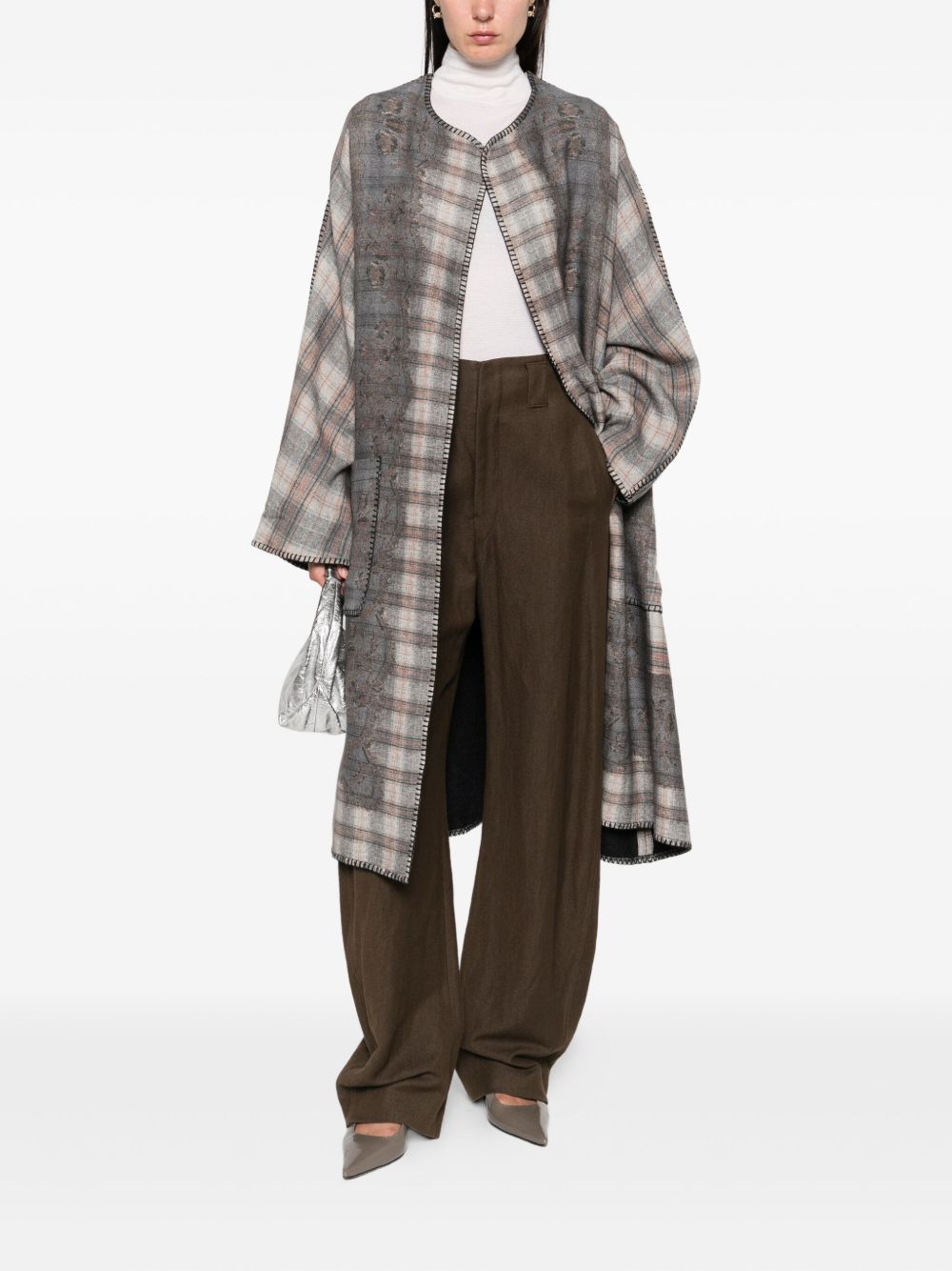 Pierre Louis Mascia Checked Wool Kimono Dress Grey