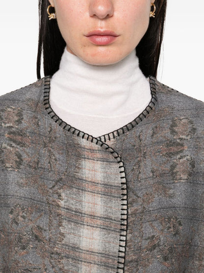 Pierre Louis Mascia Checked Wool Kimono Dress Grey