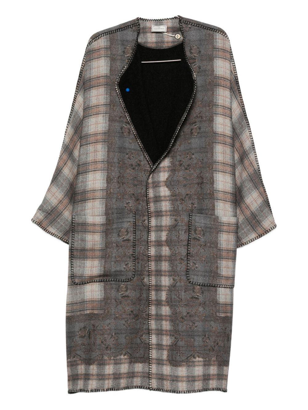 Pierre Louis Mascia Checked Wool Kimono Dress Grey