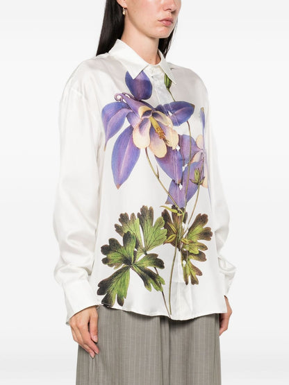 Pierre Louis Mascia Floral Silk Shirt With Long Sleeves White White
