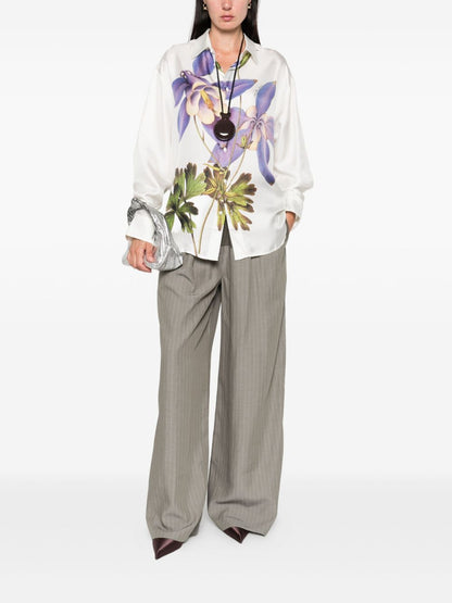 Pierre Louis Mascia Floral Silk Shirt With Long Sleeves White White