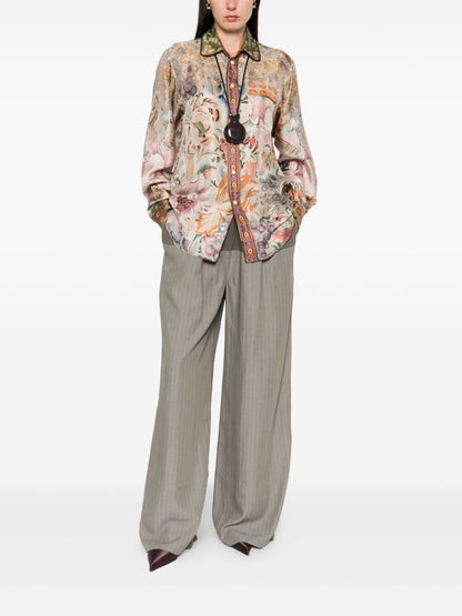 Pierre Louis Mascia Floral Printed Silk Shirt Beige