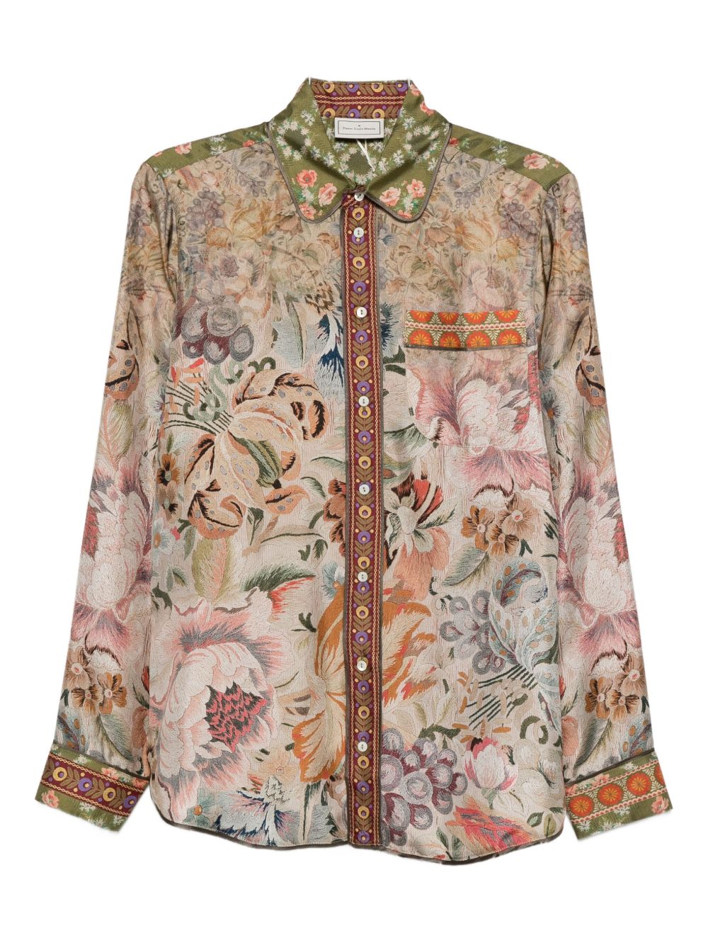 Pierre Louis Mascia Floral Printed Silk Shirt Beige