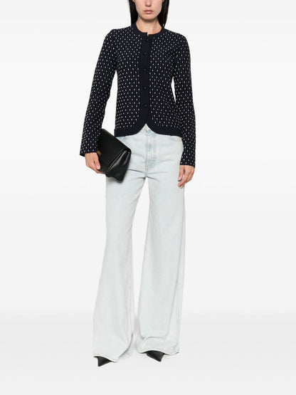 Emporio Armani Dotted Wool Crewneck Cardigan Blue