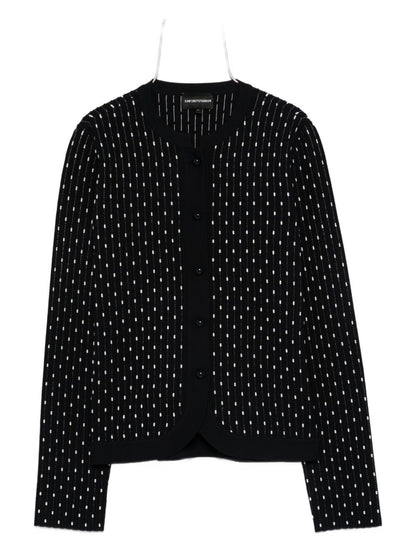 Emporio Armani Dotted Wool Crewneck Cardigan Blue