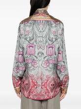 Pierre Louis Mascia Embellished Collar Printed Silk Shirt Clear Blue
