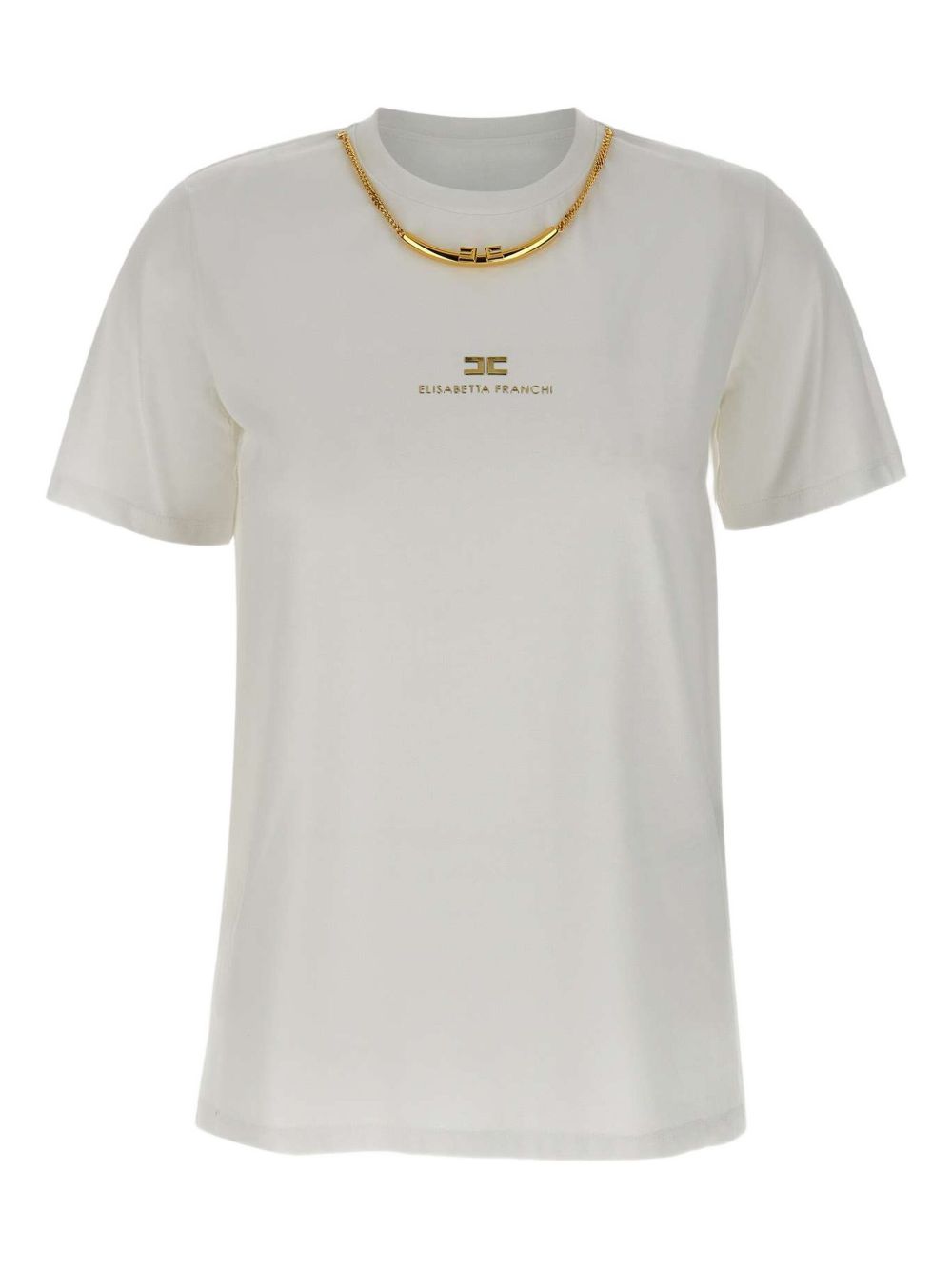 Elisabetta Franchi Cotton T-Shirt with Embossed Logo and Necklace White White