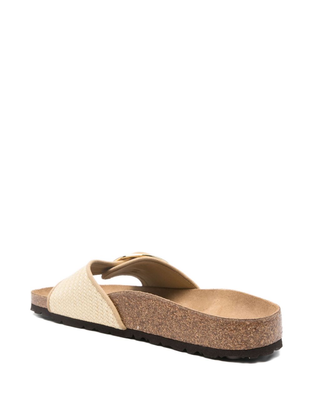 Birkenstock Madrid Big Buckle Raffia Woven-Strap Sandals Beige