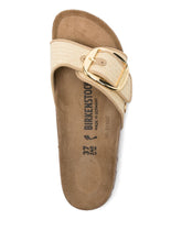 Birkenstock Madrid Big Buckle Raffia Woven-Strap Sandals Beige