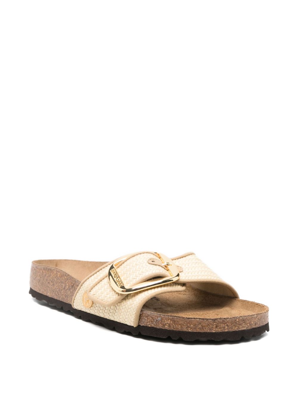 Birkenstock Madrid Big Buckle Raffia Woven-Strap Sandals Beige