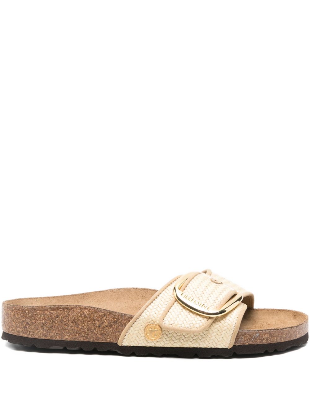 Birkenstock Madrid Big Buckle Raffia Woven-Strap Sandals Beige