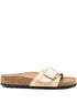 Birkenstock Madrid Big Buckle Raffia Woven-Strap Sandals Beige