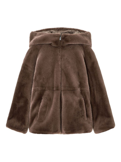 Emporio Armani Faux Fur Quilted Hooded Coat Dove Grey