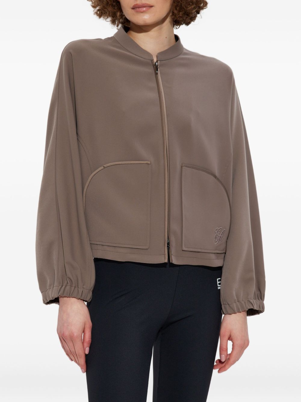 Emporio Armani Zip-Up Blouson Jacket with Oversized Pockets Dove Grey