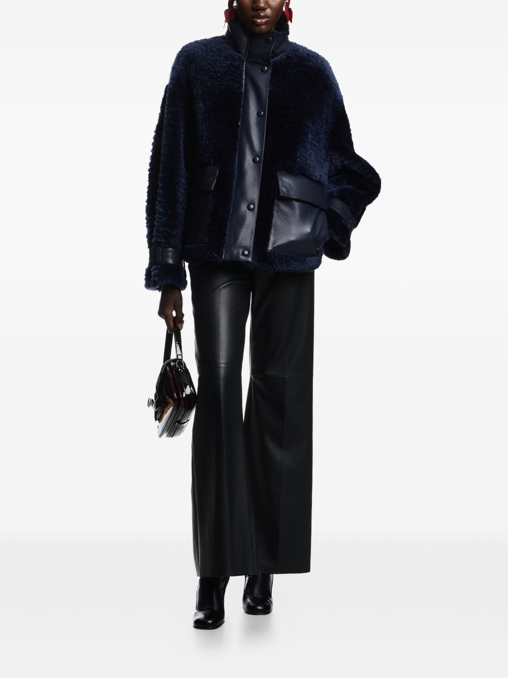 Emporio Armani High-Waisted Flared Leather Trousers Black Black