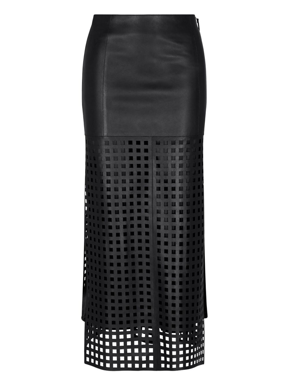 Emporio Armani Leather Cut-Out Midi Skirt Black
