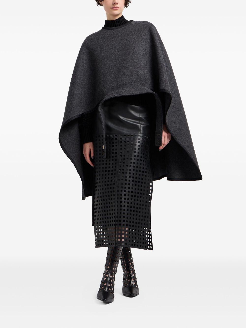 Emporio Armani Leather Cut-Out Midi Skirt Black