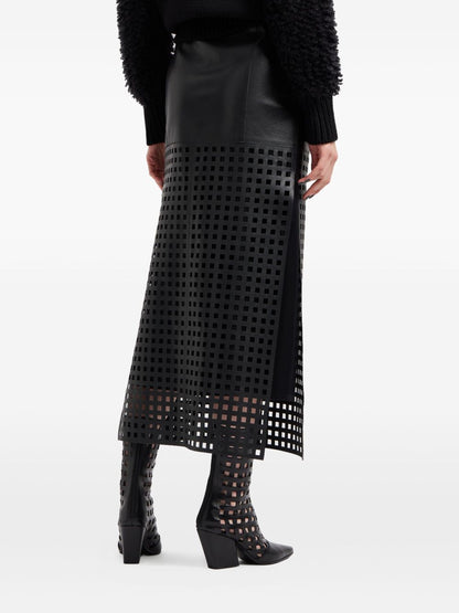 Emporio Armani Leather Cut-Out Midi Skirt Black