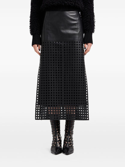 Emporio Armani Leather Cut-Out Midi Skirt Black