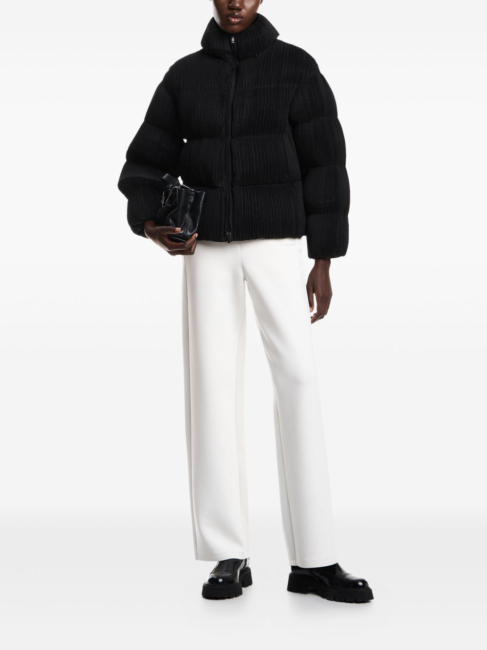 Emporio Armani Straight-Leg Ivory Trousers with Elastic Waistband Ivory