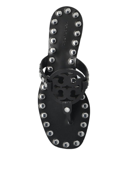 Tory Burch Studded Miller Leather Flat Sandals Black