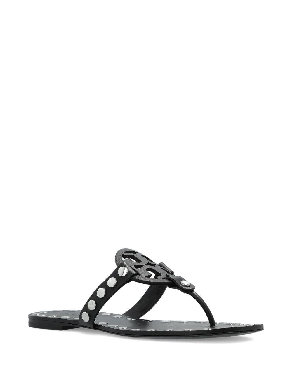 Tory Burch Studded Miller Leather Flat Sandals Black