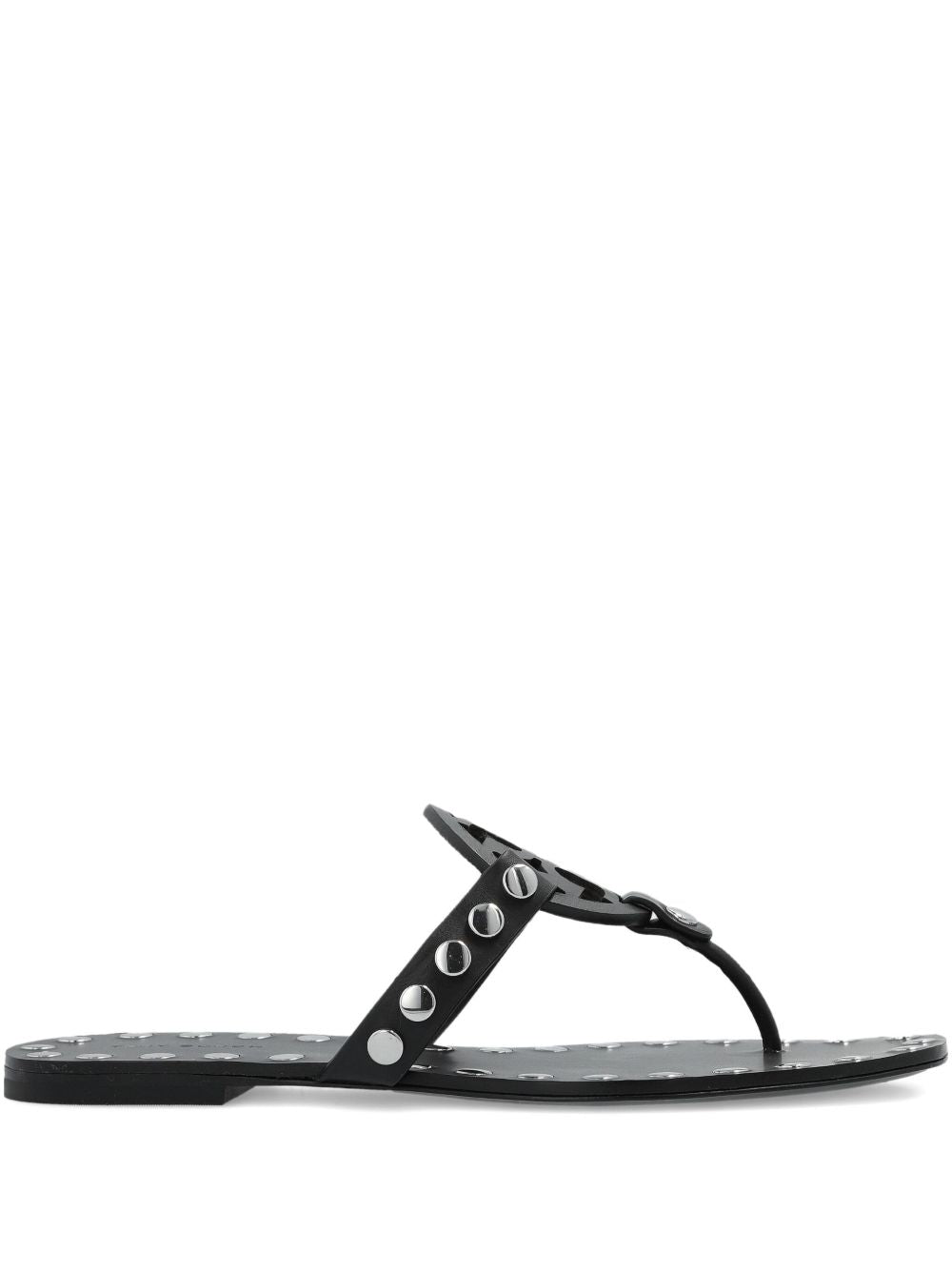 Tory Burch Studded Miller Leather Flat Sandals Black