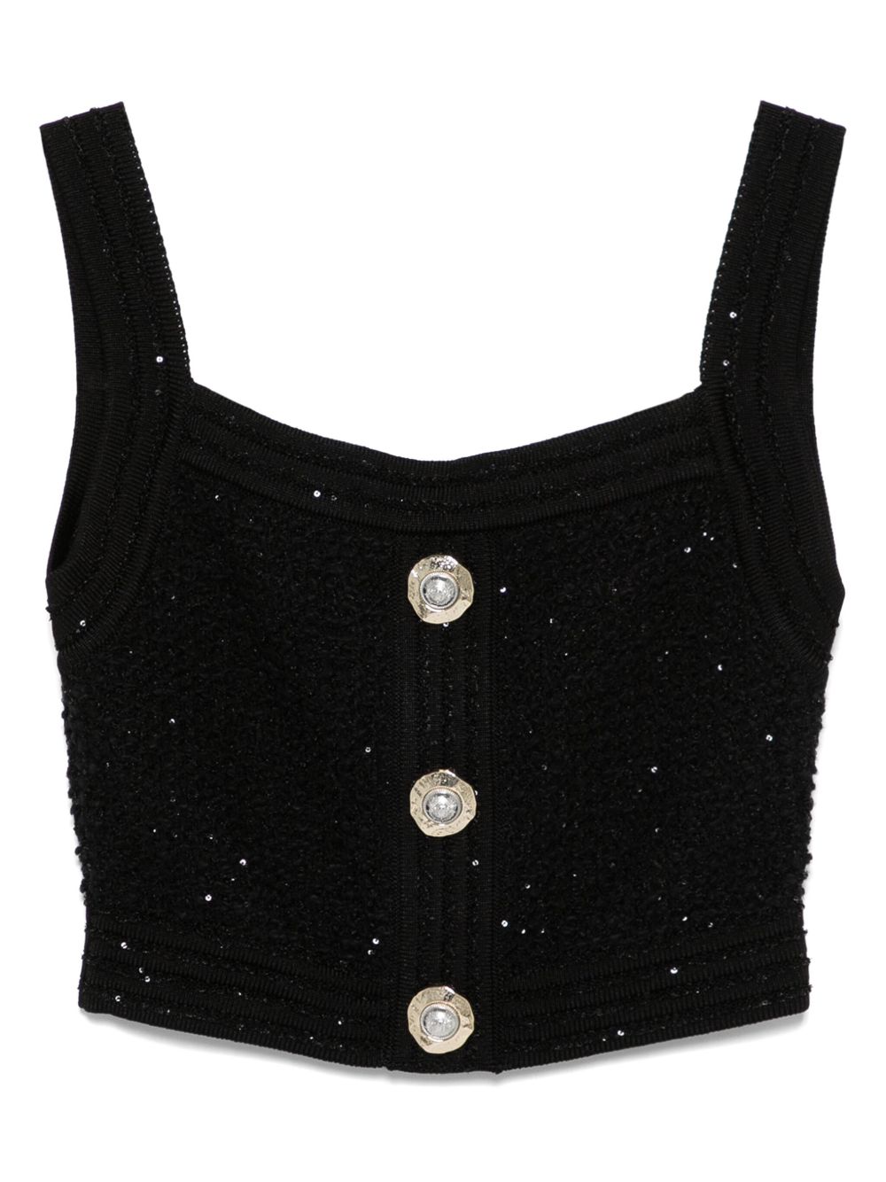 Balmain Cropped Tweed Top Black
