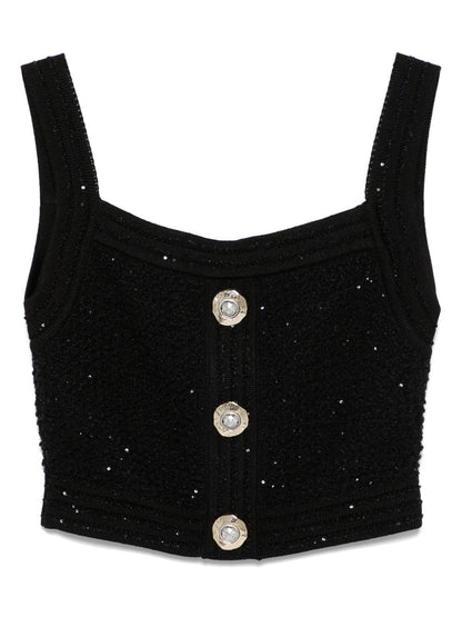 Balmain Cropped Tweed Top Black