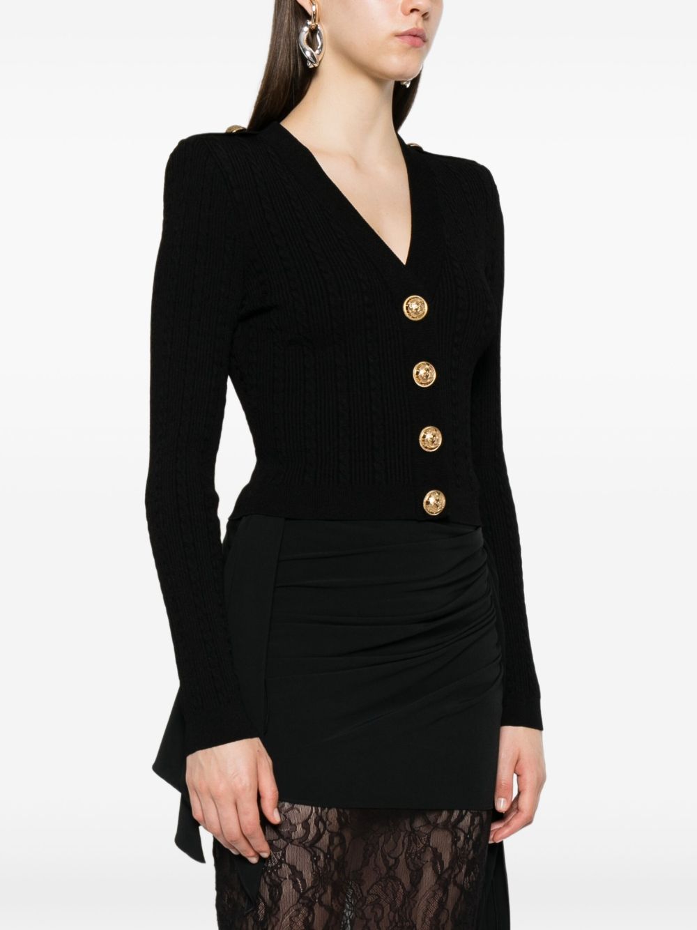 Balmain Shoulder buttons V-necked Cardigan Black