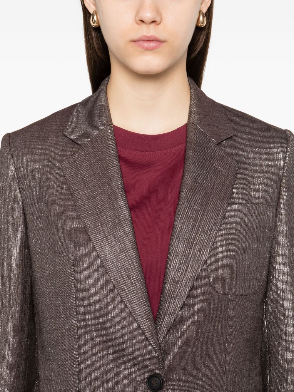 Brunello Cucinelli Metallic Single-Breasted Wool Blend Blazer Silver